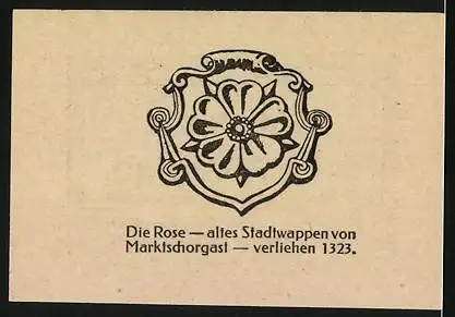 Notgeld Marktschorgast, 1921, 10 Pfennig, Gutschein der Marktgemeinde mit Stadtwappen Rose von 1323