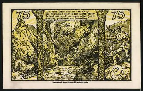 Notgeld Thale - Harz, 1921, 75 Pfennig, Gutschein mit Illustrationen und Gültigkeitsdatum bis 31. Dezember 1922