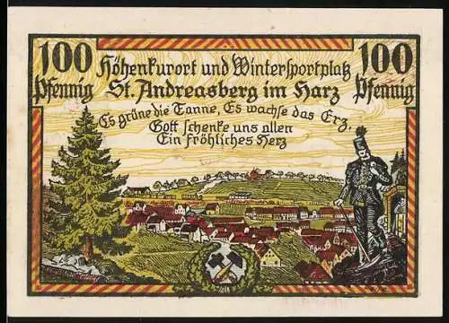 Notgeld St. Andreasberg im Harz 1921, 100 Pfennig, Hohenkurort und Zahnradbahnhof