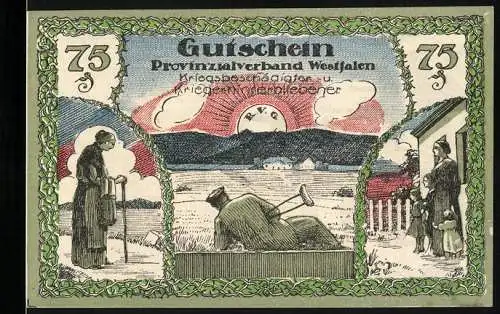 Notgeld Bochum 1920, 75 Pfennig, Gutschein des Provinzialverband Westfalen für Kriegsbeschädigte & Kriegerhinterbliebene