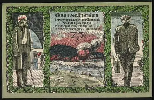 Notgeld Bochum 1920, 75 Pfennig, Gutschein Provinzialverband Westfalen für Kriegsbeschädigte und Kriegshinterbliebene