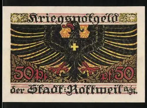 Notgeld Rottweil 1918, 50 Pfennig, Kriegsnotgeld mit Adler und floralen Mustern