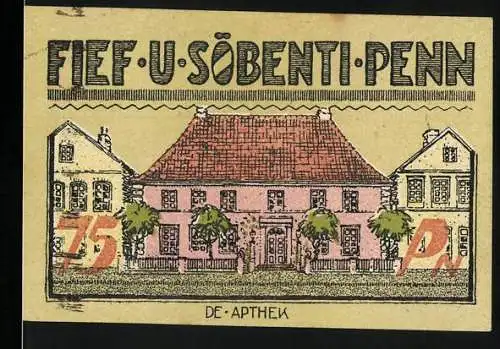 Notgeld Bredstedt 1921, 75 Pfennig, Stadtansicht und Wappen von Bredstedt