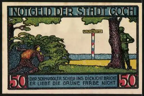 Notgeld Goch, 1922, 50 Pfennig, Steintor und Schmuggler-Szene