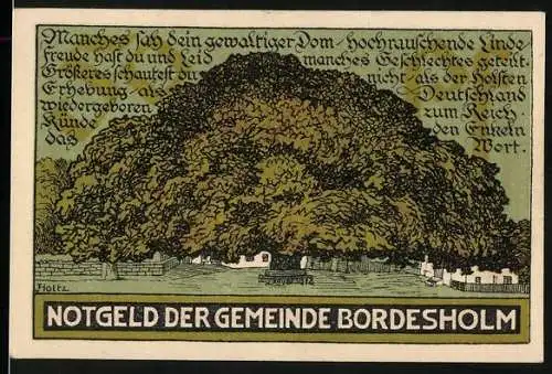 Notgeld Bordesholm, 1921, 50 Pfennig, Gültig bis zum 31. Dez 1921, Lindenbaum und Adlerwappen