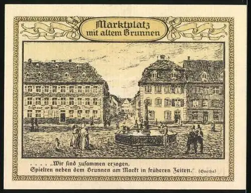 Notgeld Emmendingen, 1921, 50 Pfennig, Vorderseite Stadtwappen Rückseite Marktplatz mit Brunnen