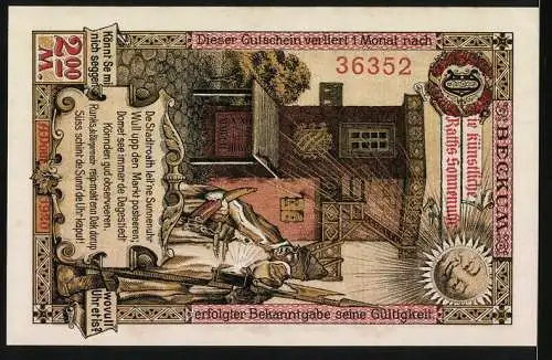 Notgeld Beckum, 1920, 2 Mark, Stadtwappen und St. Stephanus, Seriennummer 36352