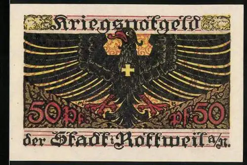 Notgeld Rottweil 1918, 50 Pfennig, Kriegsnotgeld mit Adler und Blumenornamenten