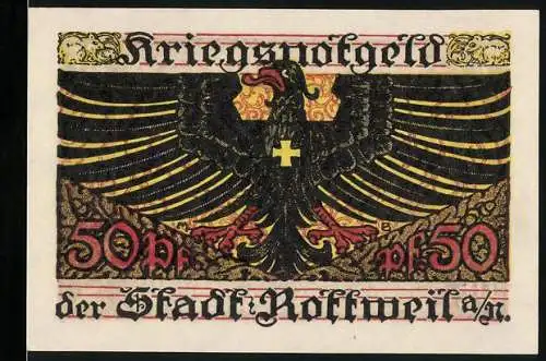 Notgeld Rottweil 1918, 50 Pfennig, Kriegsnotgeld mit Adler und floralen Mustern