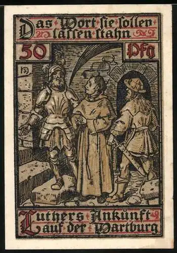 Notgeld Eisenach 1921, 50 Pfennig, Luthers Ankunft auf der Wartburg