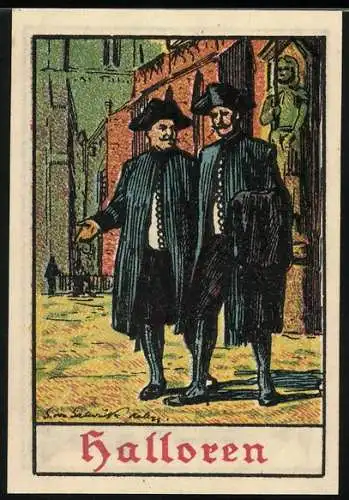 Notgeld Halle (Saale), 1921, 50 Pfennig, Halloren-Abbildung und Wappen mit Sternen