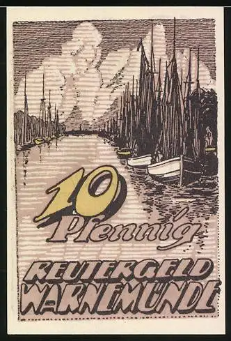 Notgeld Warnemünde, 1922, 10 Pfennig, Badegäste und Boote, Reutergeld