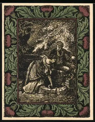 Notgeld Artern 1921, 50 Pfennig, Erinnerung an den Hainbund mit dekorativem Rahmen und Portrait Goethe