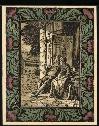 Notgeld Artern 1921, 50 Pfennig, Silhouette Goethe und Gebäudeansichten