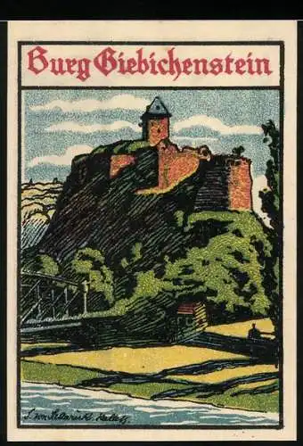 Notgeld Halle (Saale) 1921, 50 Pfennig, Burg Giebichenstein, Illustration der Burg und dekoratives Design