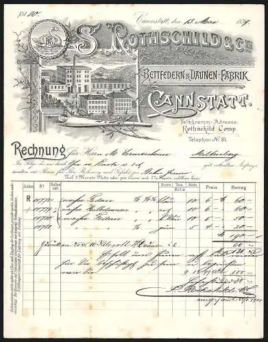 Rechnung Cannstatt 1899, S. Rothschild & Cie., Bettfedern- & Daunenfabrik, Betriebsgelände mit Innenhof
