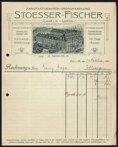 Rechnung Lahr i. B. 1913, Stoesser-Fischer, Manufakturwaren-Grosshandlung, Das Geschäftshaus mit Betriebshof