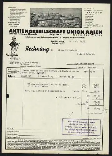 Rechnung Aalen /Württ. 1936, Aktiengesellschaft Union, Schuhcreme- und Bohnerwachswerk, Gesamtansicht der Betriebsanlage