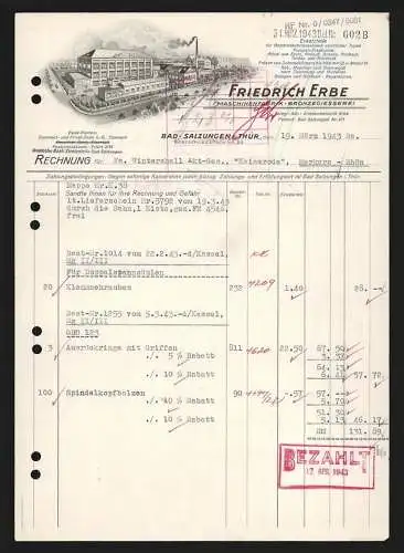 Rechnung Bad Salzungen i. Thür. 1943, Friedrich Erbe, Maschinenfabrik & Bronzegiesserei, Betriebsgelände mit Innenhof