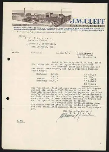 Rechnung Düsseldorf 1939, J. W. Cleff, Lackfabrik, Modellansicht des Betriebsgeländes