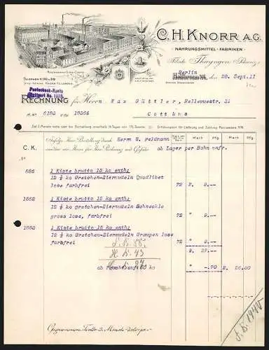 Rechnung Heilbronn a. N. 1911, C. H. Knorr AG, Nahrungsmittel-Fabriken, Gesamtansicht des Betriebsgeländes