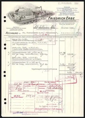 Rechnung Bad Salzungen i. Thür. 1940, Friedrich Erbe, Maschinenfabrik & Bronzegiesserei, Fabrikgelände mit Innenhof