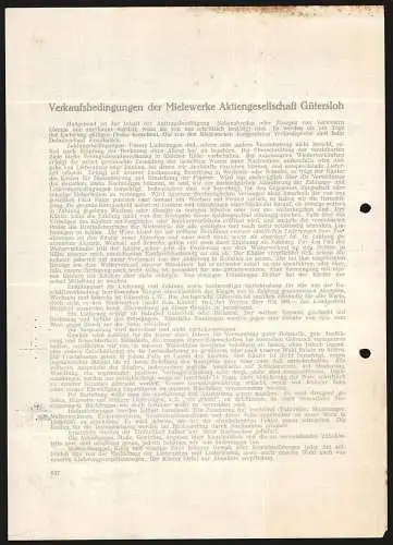 Rechnung Gütersloh /Westf. 1939, Mielewerke AG, Gesamtansicht der Fabrik mit eigener Gleisanlage