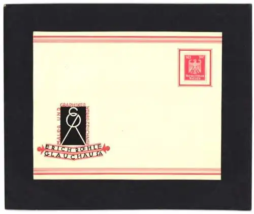 Handzeichnung / Ansichtskarten-Entwurf Erich Röhle, grafischer Entwurf des Malers und Grafikers mit Logo