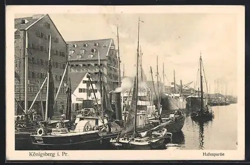 AK Königsberg in Preussen, Hafenpartie mit Blick zu Schiffen