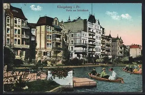 AK Königsberg i. Pr., Partie am Schlossteich mit Booten