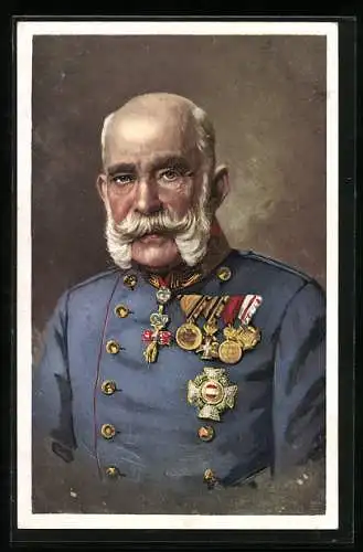 Künstler-AK Kaiser Franz Josef I. von Österreich in Uniform mit Orden