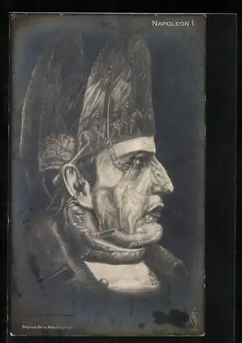 AK Napoleons Gesicht spiegelt Szenen aus seinem Leben wider