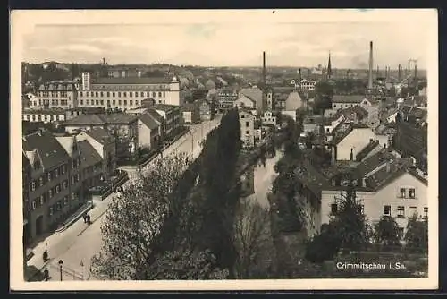 AK Crimmitschau /Sa., Teilansicht mit Strasse aus der Vogelschau