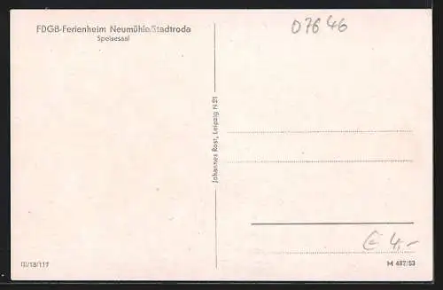 AK Neumühle bei Stadtroda, FDGB-Ferienheim, Speisesaal