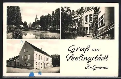 AK Seelingstädt / Grimma, Gasthof, Partie am Teich