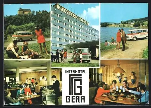 AK Gera, Interhotel Gera, Schloss Burgk, An der Bleilochtalsperre, Hotelhalle