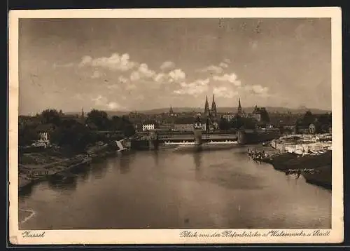 AK Kassel, Blick von der Hafenbrücke a. Walzenwehr