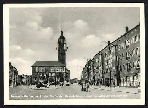 AK Dessau, Neubauten in der Strasse der DSF mit Rathaus