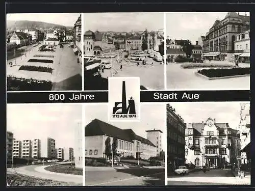 AK Aue / Erzgebirge, 800 Jahrfeier, Markt, Karl-Marx-Platz, Neubaugebiet Brünlasberg, Wilhelm-Pieck-Schule