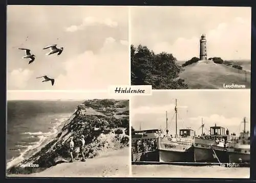 AK Hiddensee, Im Hafen, Leuchtturm, Steilküste