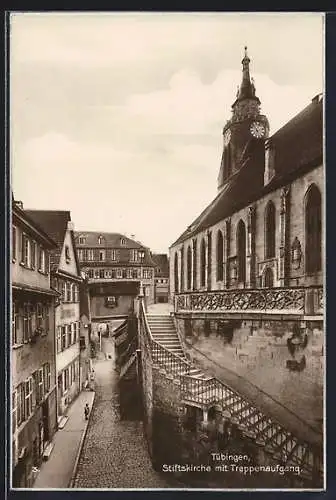 AK Tübingen, Stiftskirche mit Treppenaufgang