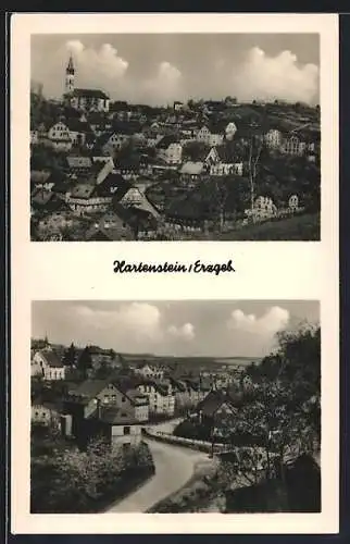 AK Hartenstein /Erzgeb., Strassenpartie, Teilansicht mit Kirche