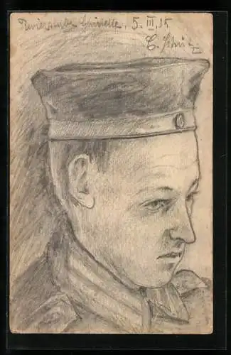 Künstler-AK Handgemalt: Soldat mit Krätzchen, Portrait
