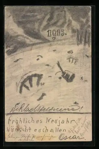 Künstler-AK Handgemalt: Schlachtfeldszene 1915