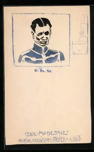 Künstler-AK Handgemalt: Portrait eines Soldaten in blauer Uniform
