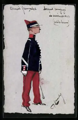 Künstler-AK Handgemalt: Armée francaise, Uniformierter Soldat mit Schirmmütze