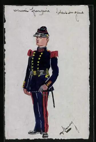 Künstler-AK Handgemalt: Armée francaise, Offizier in Uniform