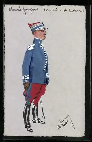 Künstler-AK Handgemalt: Armée francaise, Capitaine de hussards