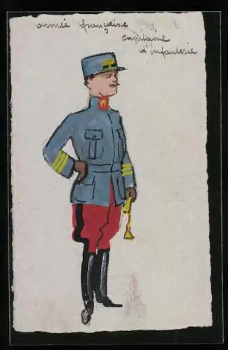 Künstler-AK Handgemalt: Armée francaise, Capitaine d`Infanterie