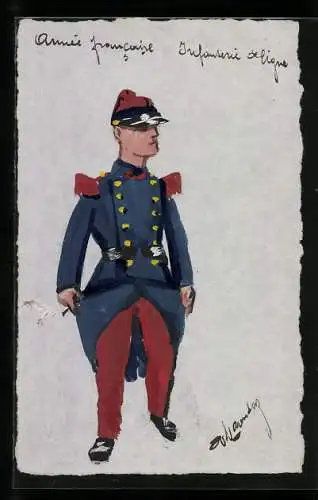 Künstler-AK Handgemalt: Armée francaise, Offizier mit Zigarette in der Hand